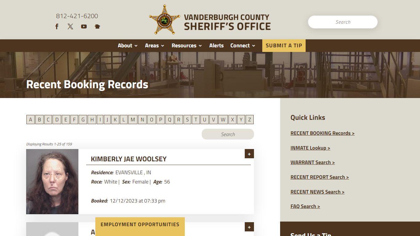 Recent Booking Records - Vanderburgh County Sheriff's Office